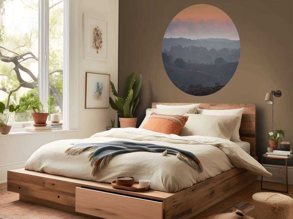 Nebliger Sonnenaufgang in der Heidelandschaft