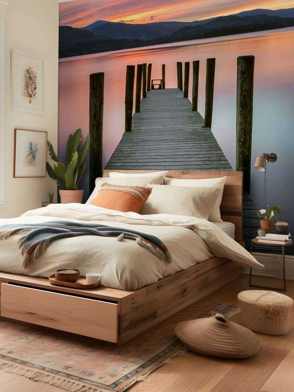 Steg bei rosa Sonnenuntergang