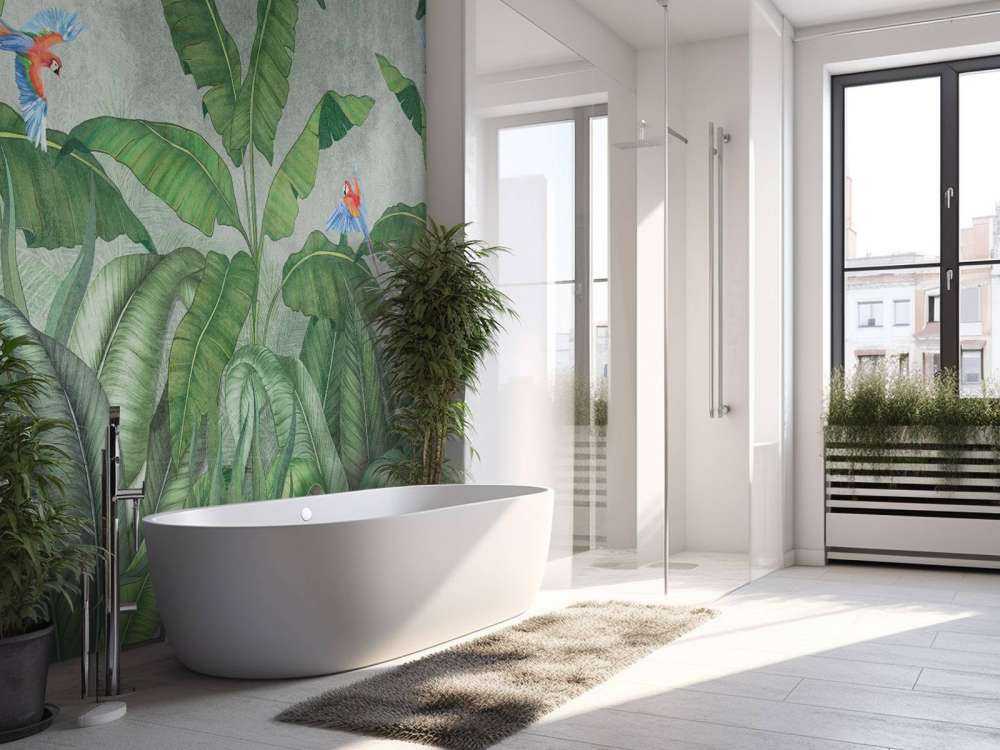 Tropische Blätter auf Beton