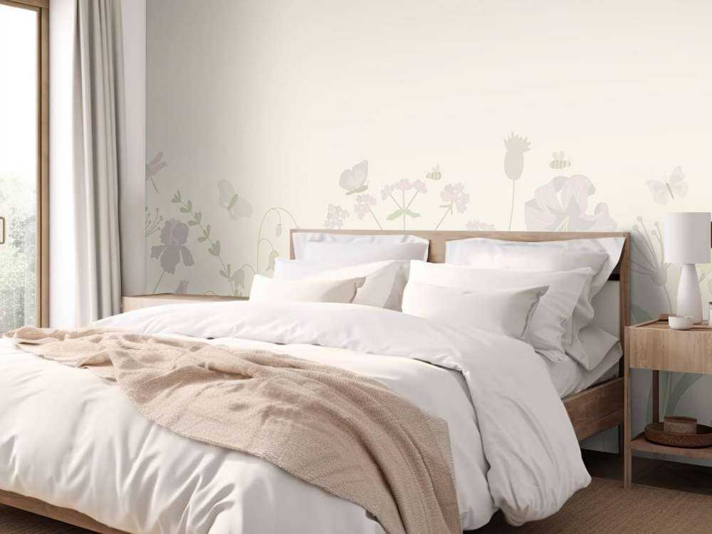 Blumenfeld mit Schmetterlingen beige und altrosa