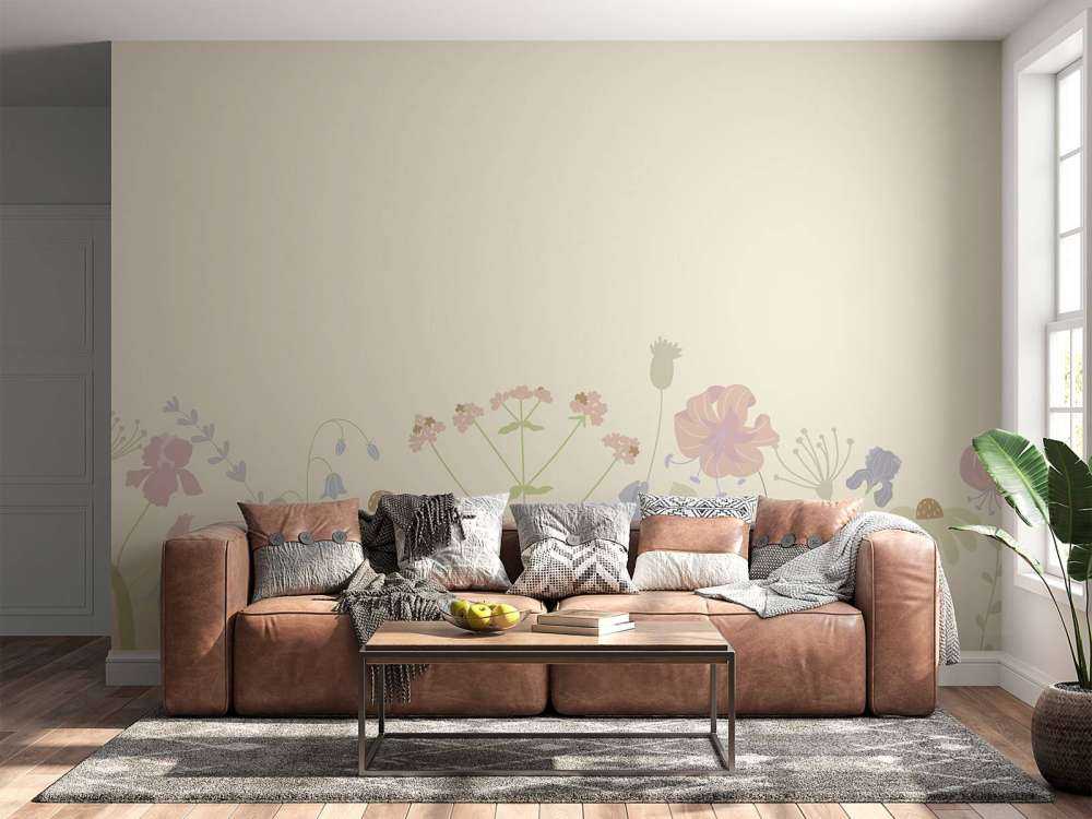 Blumenfeld beige, altrosa, grün und flieder