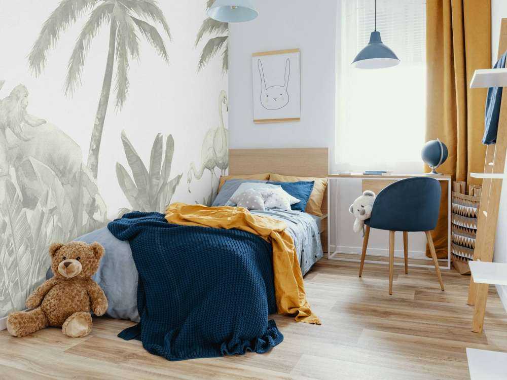 Affen und Flamingos in Grün