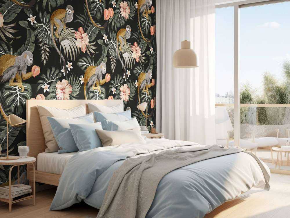 Tropische Blätter mit Affen