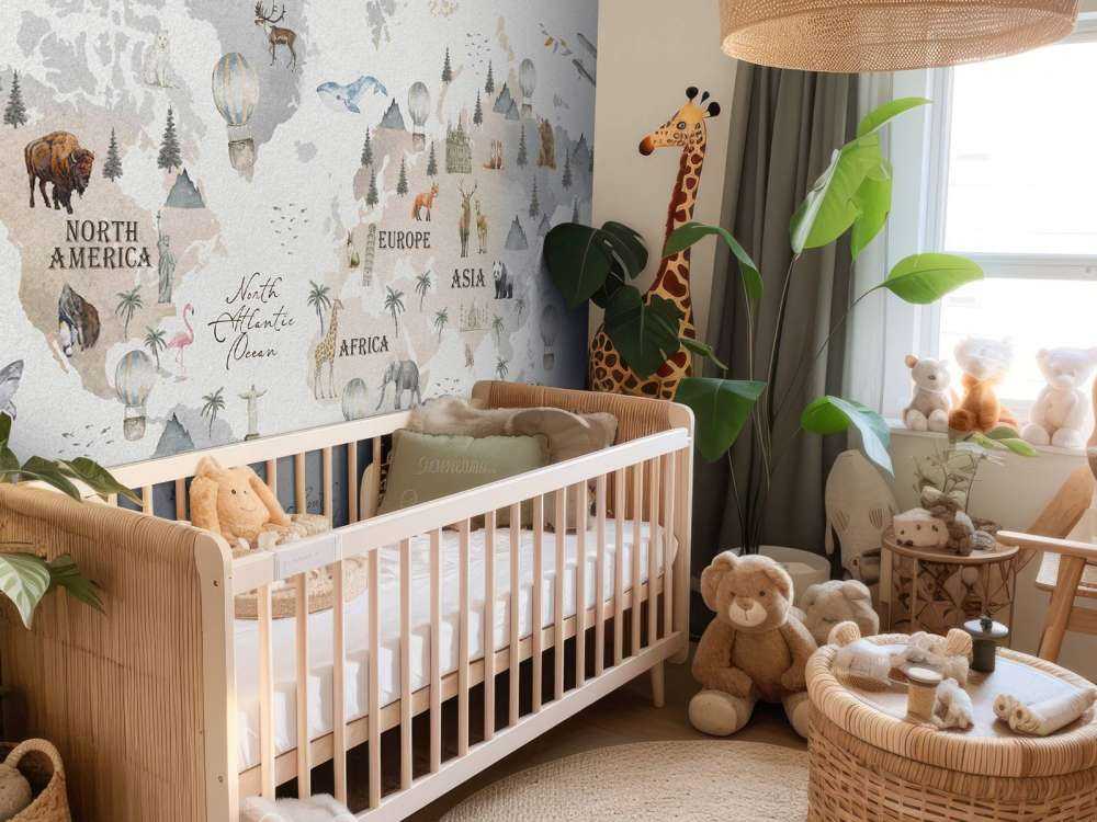 Weltkarte mit verschiedenen Tieren