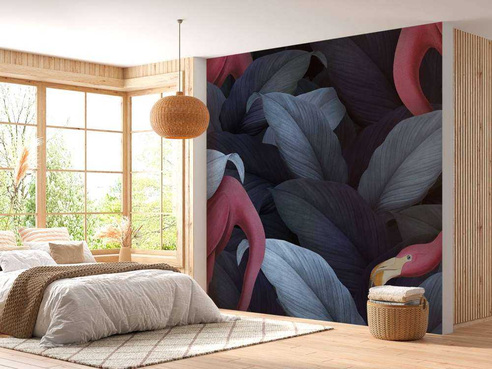 Flamingos mit Blättern
