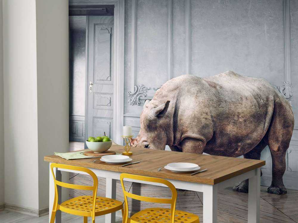 Rhinozeros mit Lampenschirm
