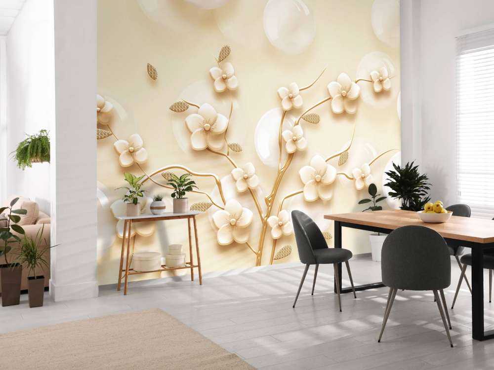 Goldener Zweig mit Blumen