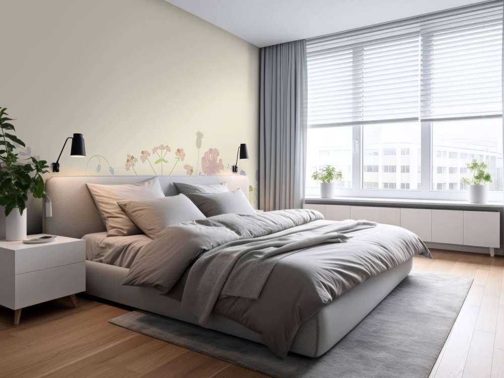 Blumenfeld beige, altrosa, grün und flieder