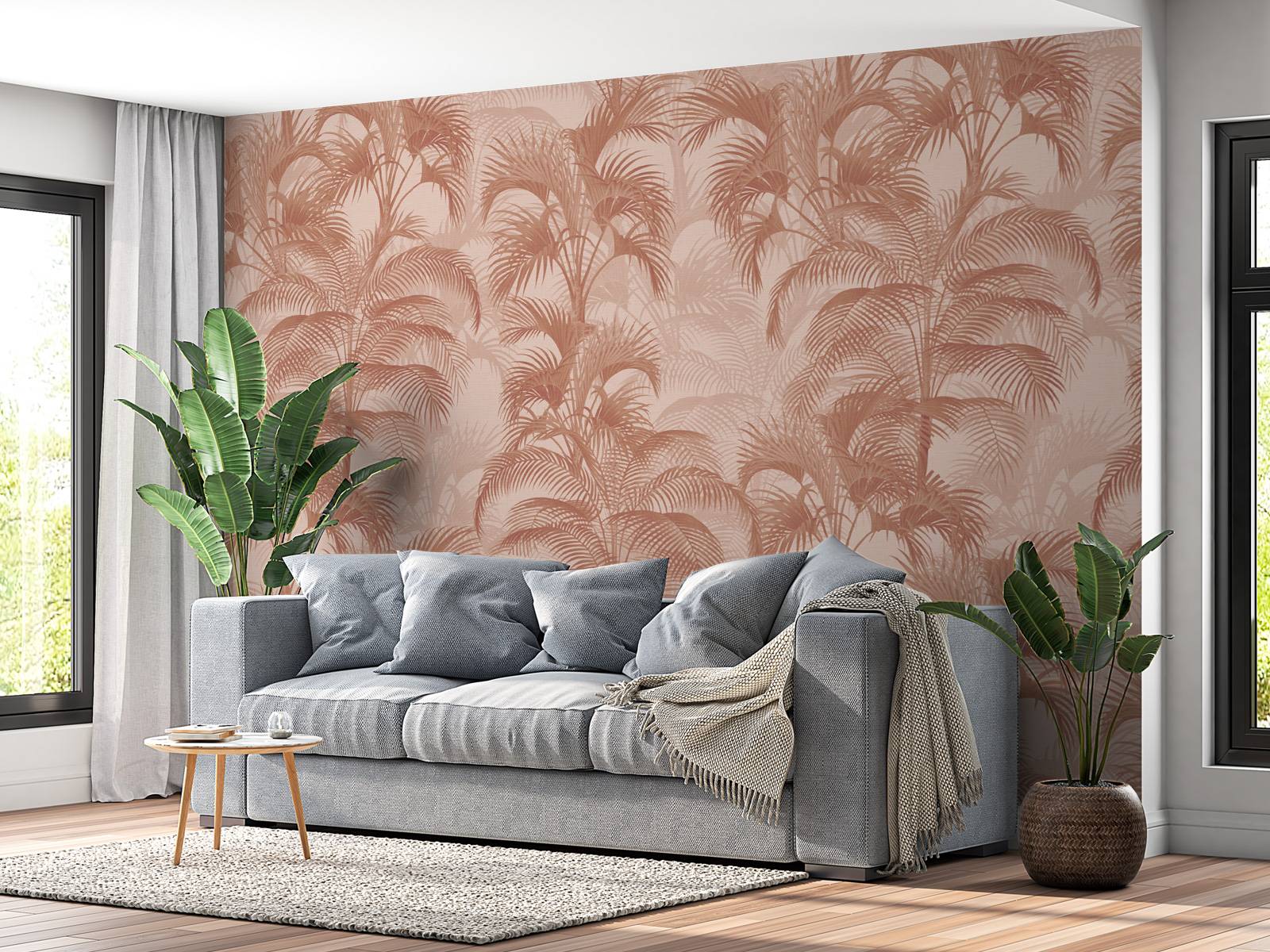 Tropische Palmen im Vintage-Stil - Terrakotta