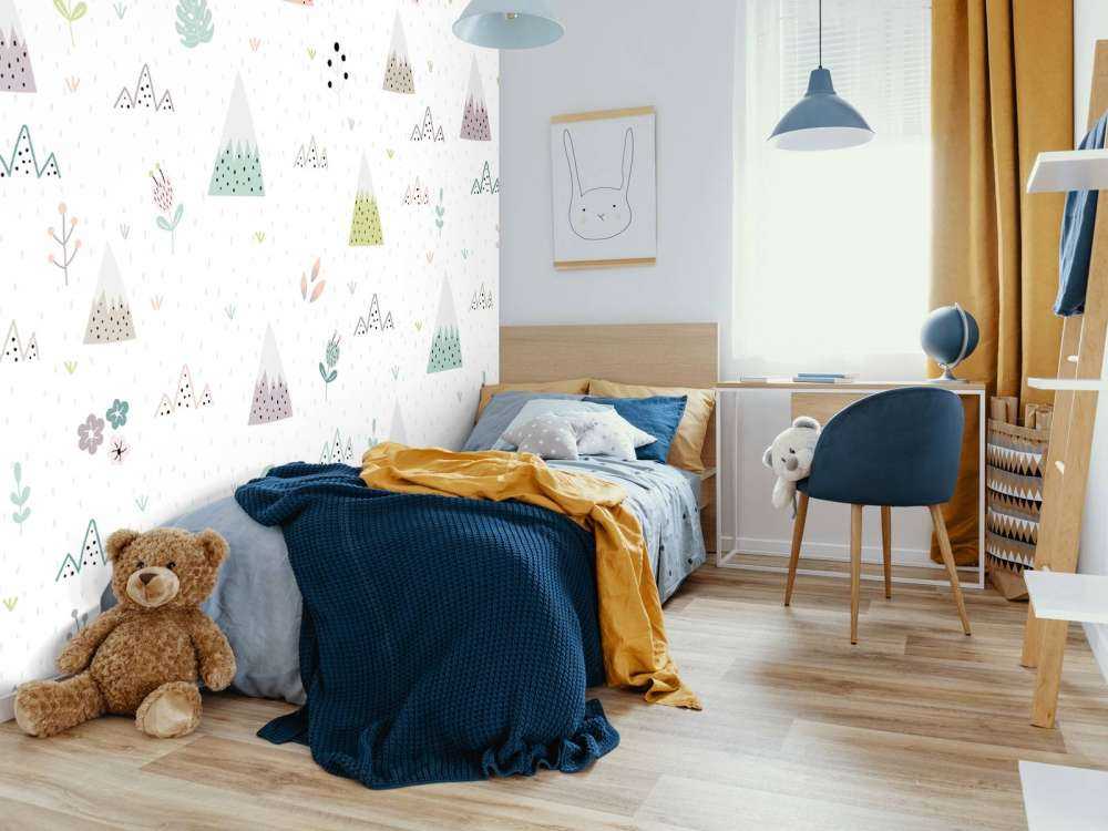 Berge, Pflanzen und Blumenmuster