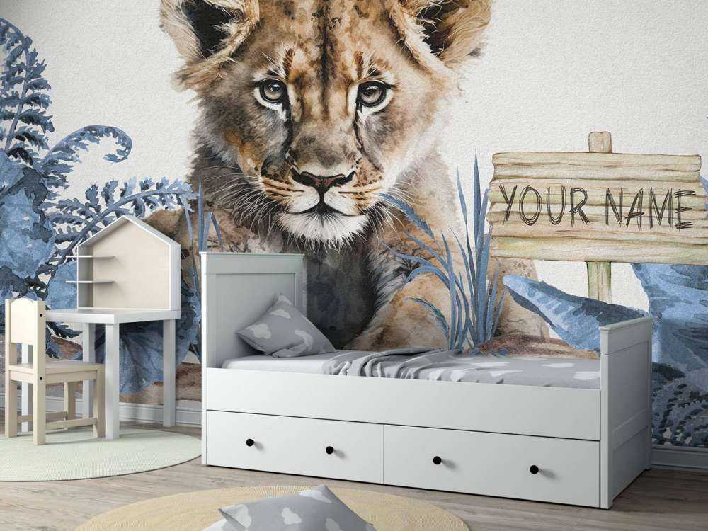 Junger Löwe im Dschungel blau