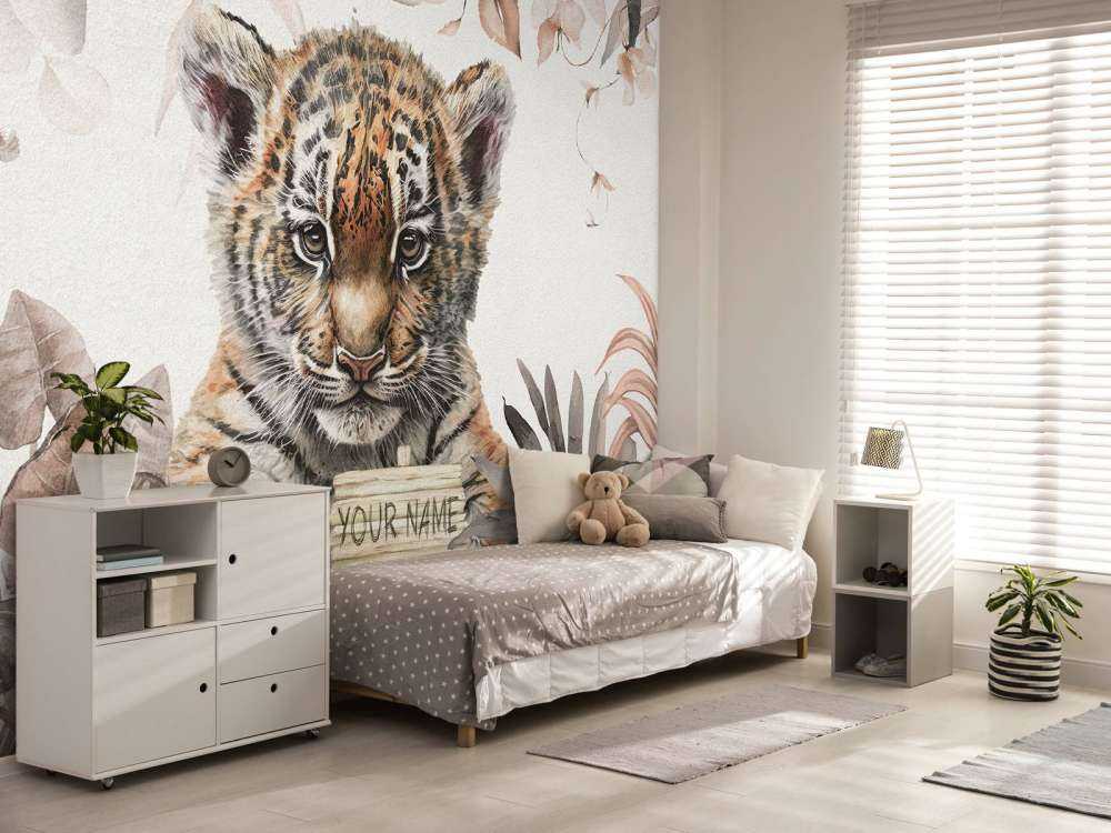 Niedlicher Tiger mit Pflanzen taupe