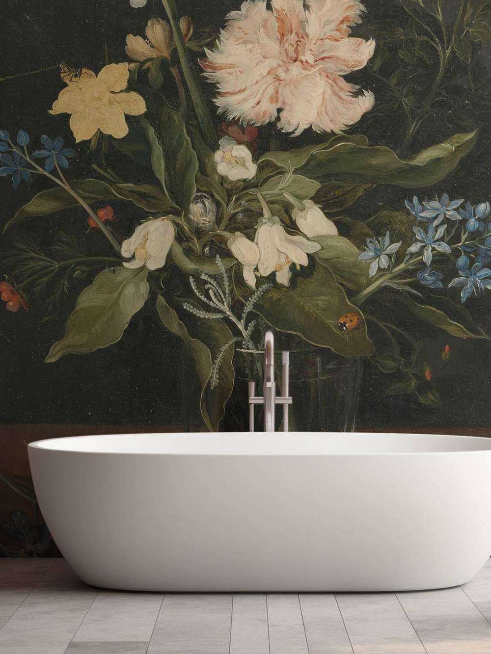 Stillleben mit Blumen in einem Glas auf Fototapete