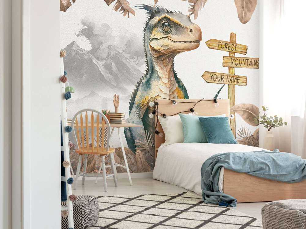 Baby-Velociraptor im taupefarbenen Dschungel