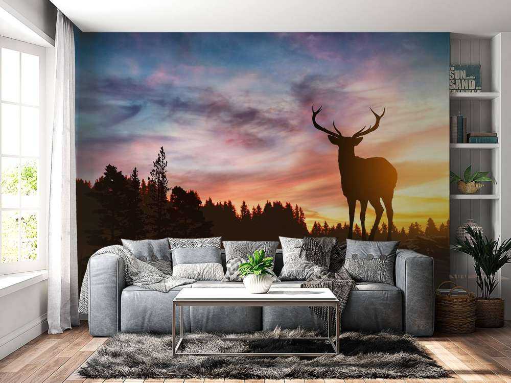 Hirsch mit Sonnenuntergang