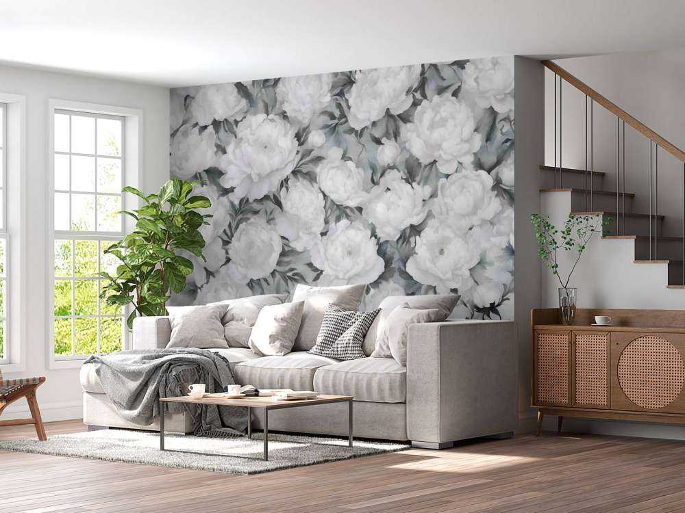 Peonies Wand Blau
