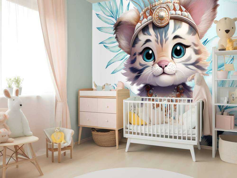 Babytiger und blaues Blatt