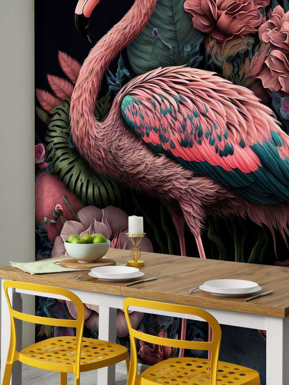 Flamingo Blumenpracht Nacht