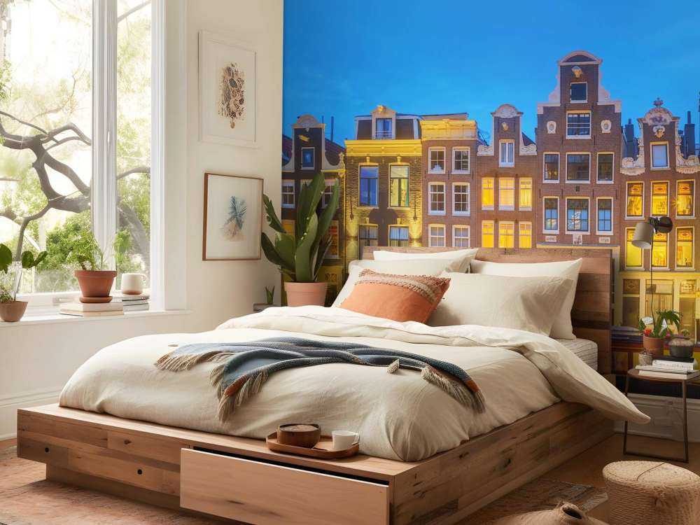 Häuser in Amsterdam bei Nacht