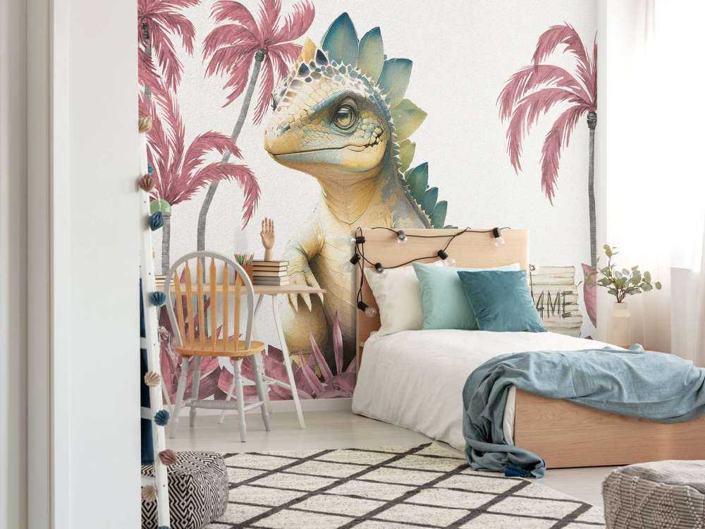 Baby-Stegosaurus im rosa Dschungel