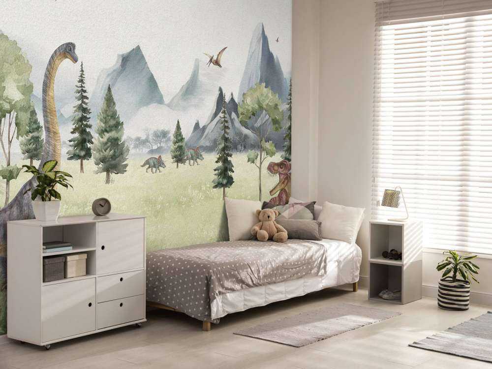 Landschaft mit Dinosauriern in Farbe
