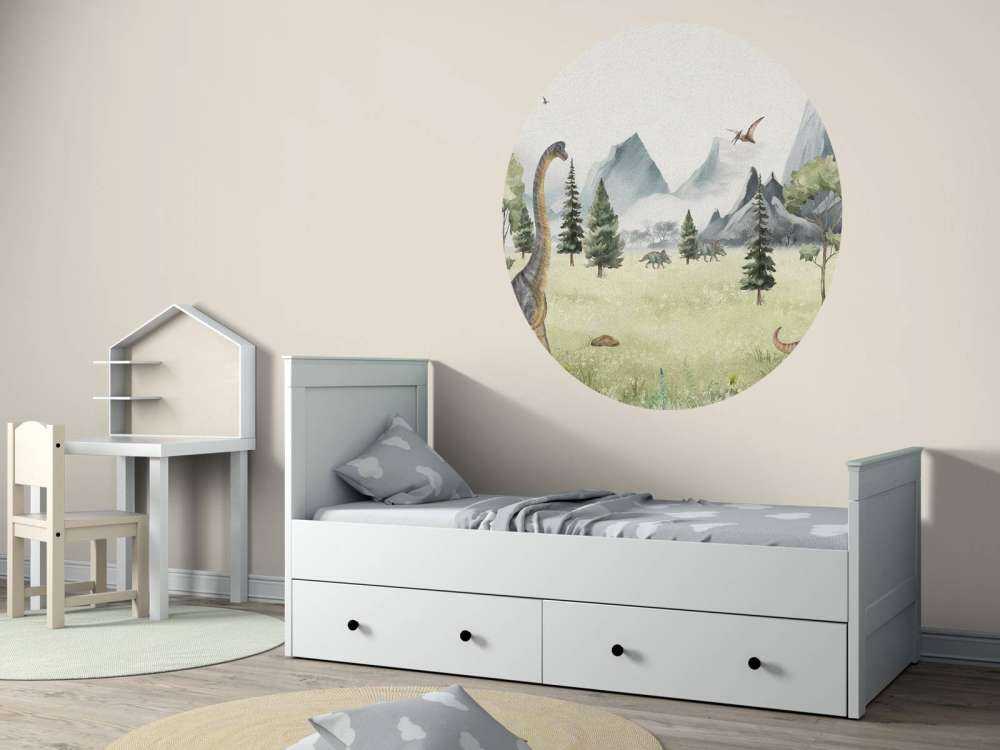 Landschaft mit Dinosauriern in Farbe