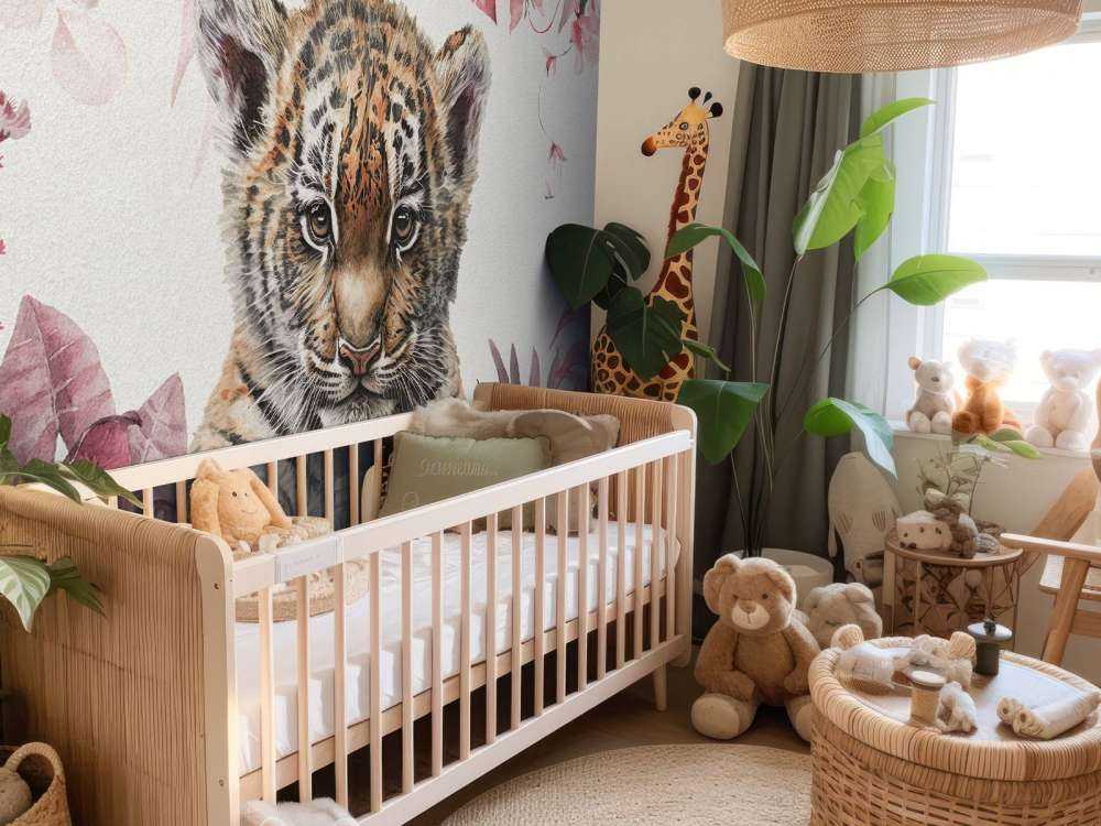 Niedlicher Tiger mit Pflanzen rosa