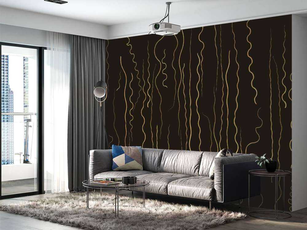 Organische Linien Gras gold auf Ebenholz schwarz