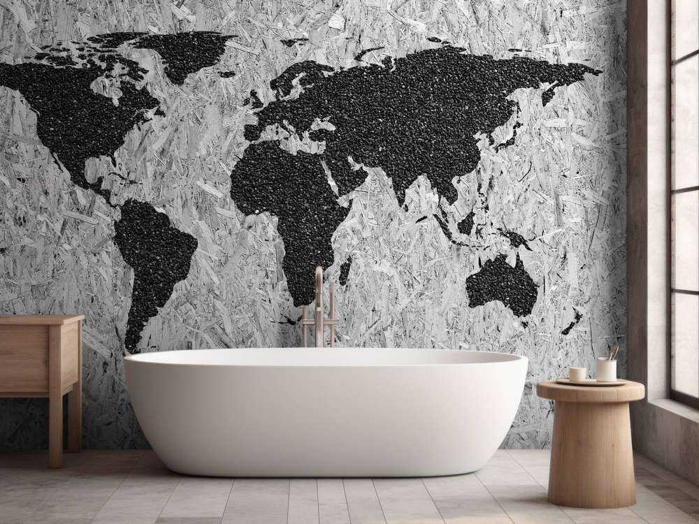 Schwarze Weltkarte auf weißem Hintergrund