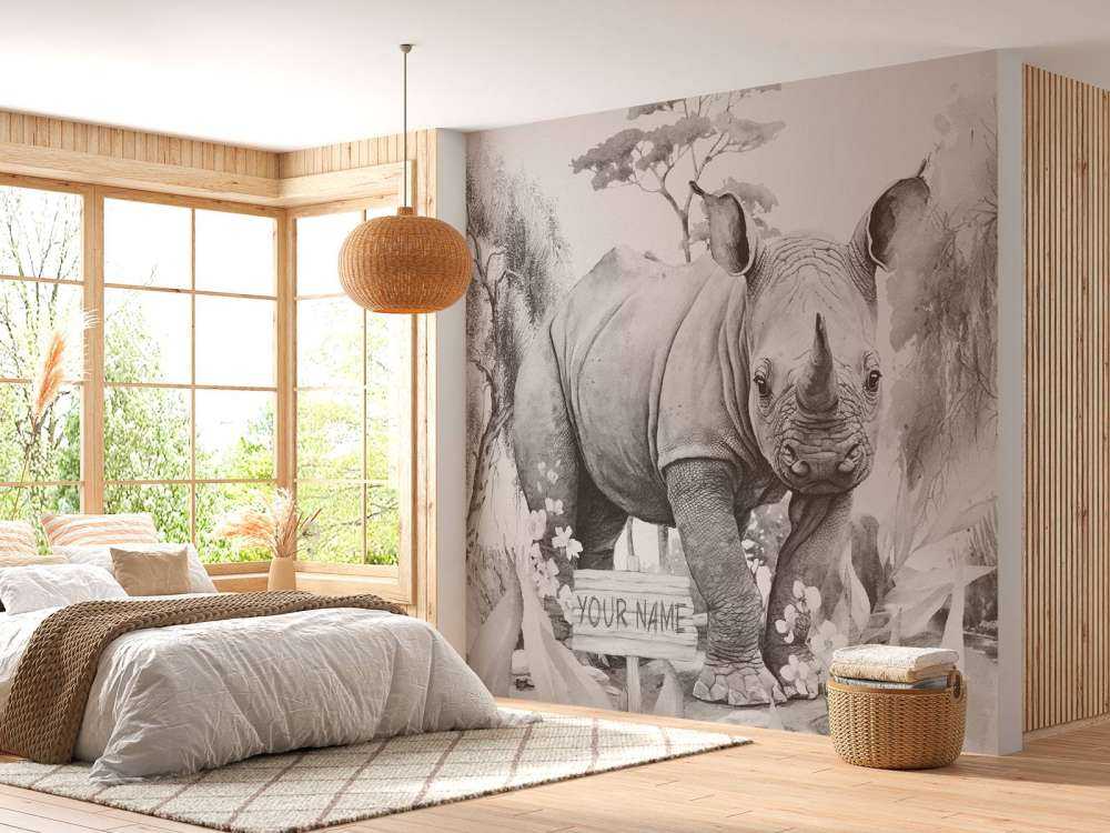 Baby Nashorn in der Savanne beige