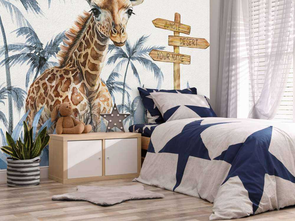 Baby-Giraffe im Dschungel blau