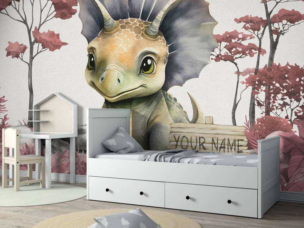Baby-Triceratops im rosa Dschungel