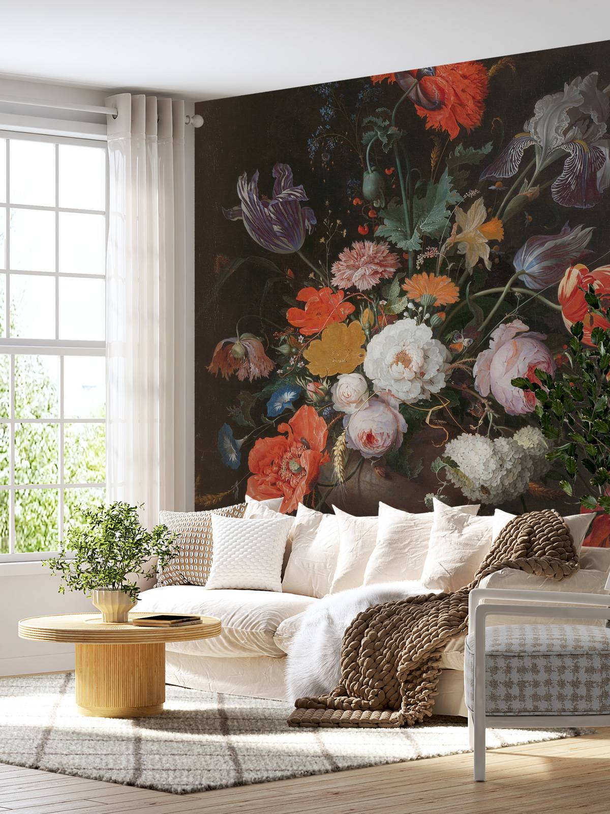 Stillleben mit Blumen und einer Uhr