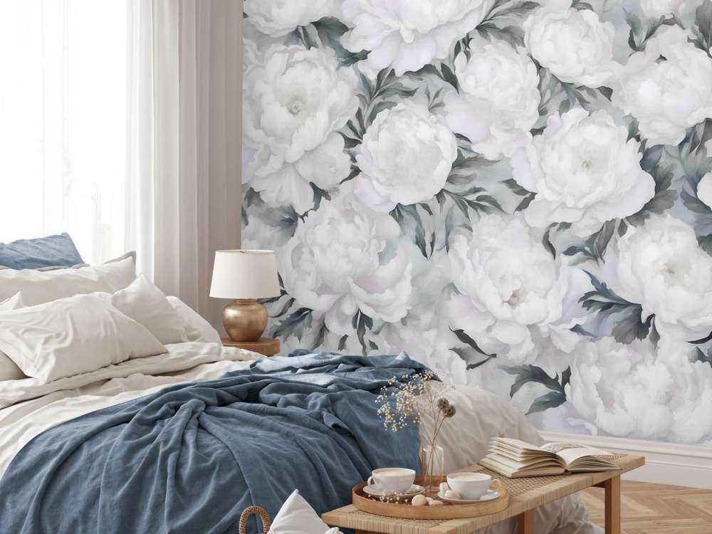 Peonies Wand Blau