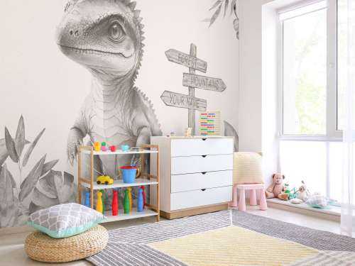 Baby-Spinosaurus im beigefarbenen Dschungel