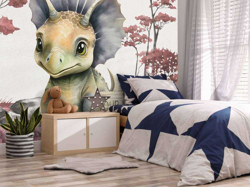 Baby-Triceratops im rosa Dschungel