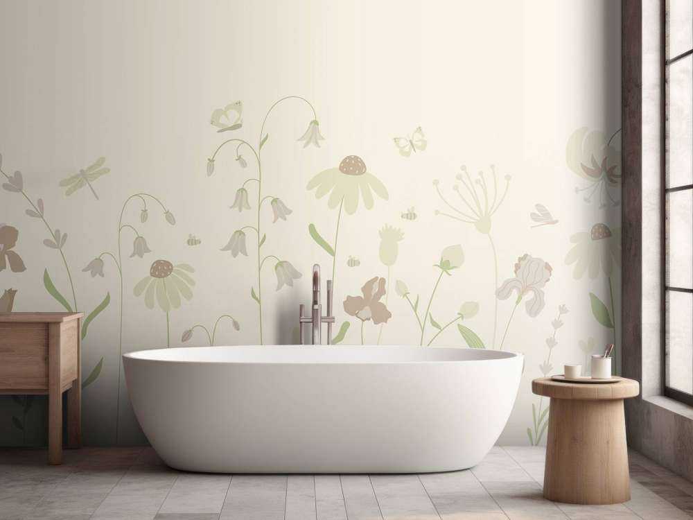 Blumenfeld hoch mit Schmetterlingen Sand mit altrosa