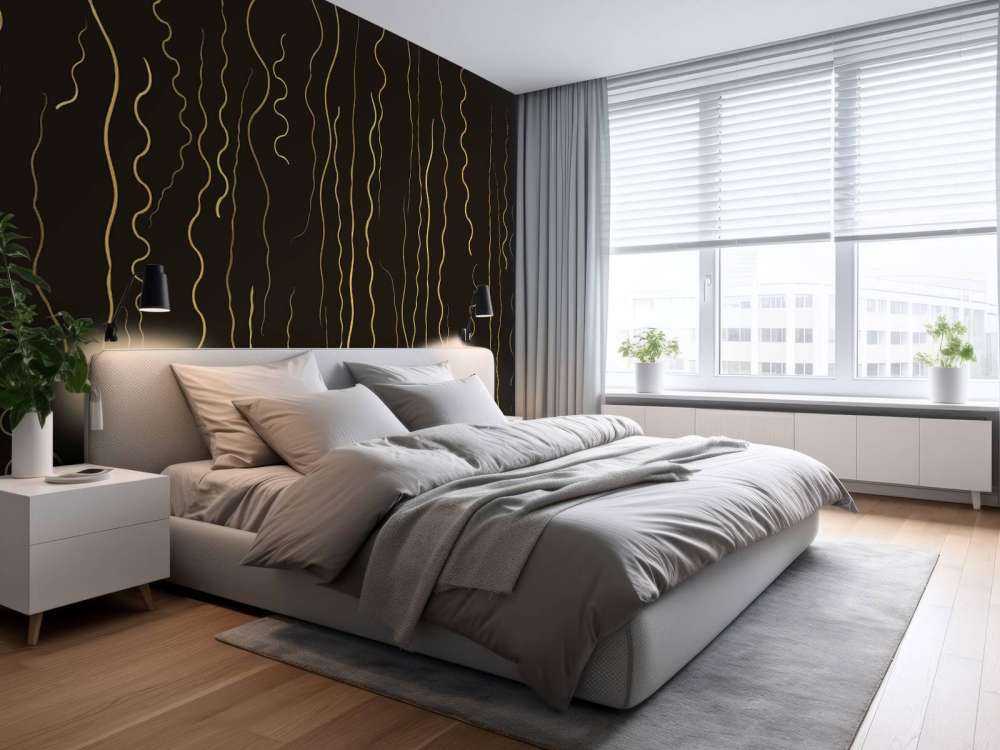 Organische Linien Gras gold auf Ebenholz schwarz