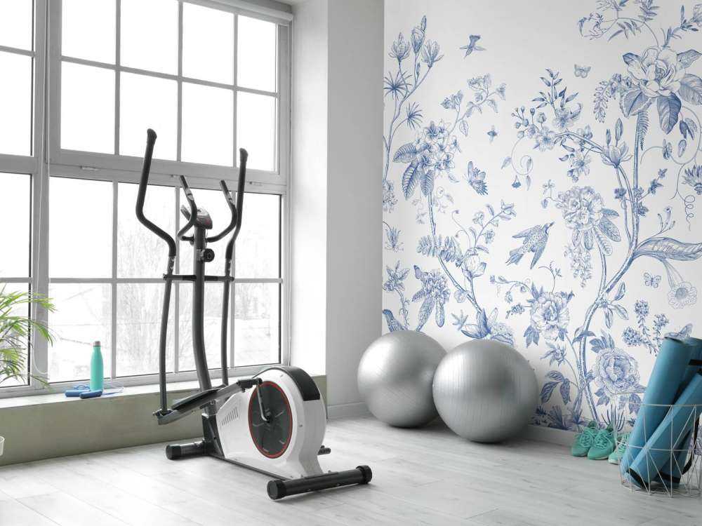 Florale Illustration, blau und weiß