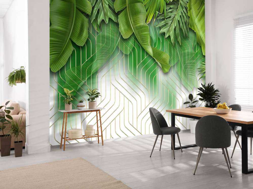 Goldene Linien Effekt mit grünen Blättern