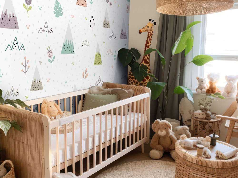 Berge, Pflanzen und Blumenmuster