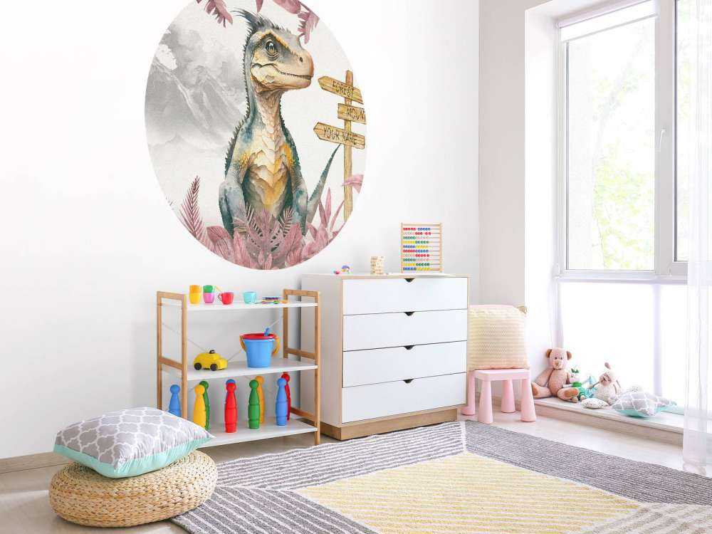 Baby-Velociraptor im rosa Dschungel