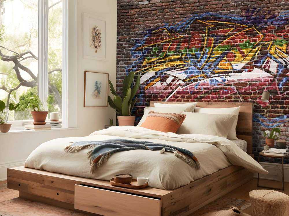 Graffiti auf einer Backsteinmauer