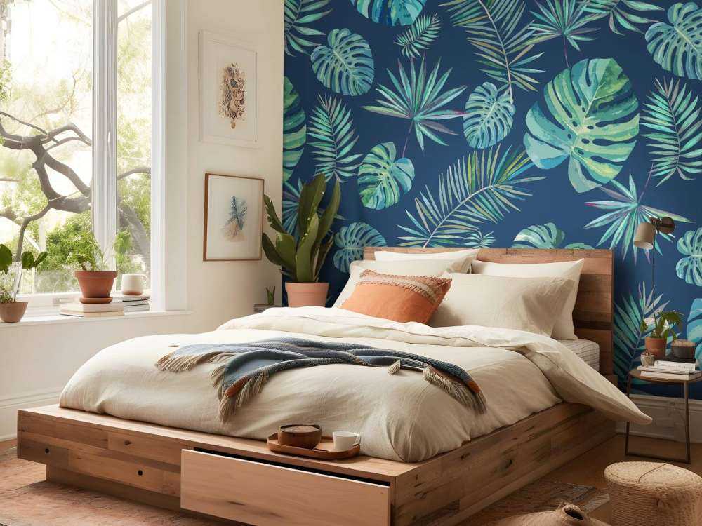 Palmenblätter und Monstera