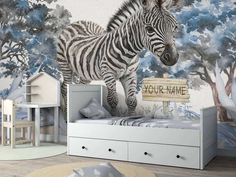 Junges Zebra in der Wildnis blau