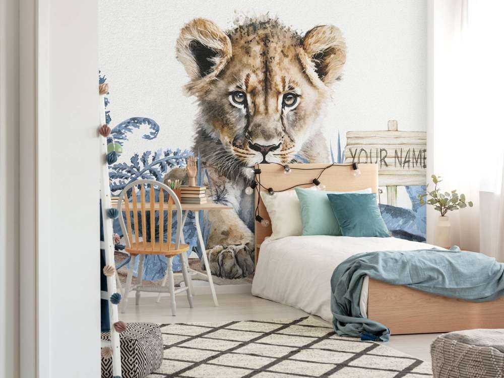 Junger Löwe im Dschungel blau