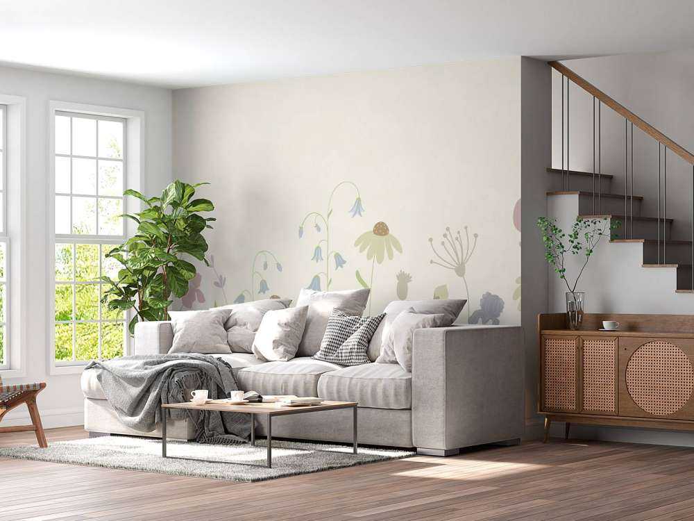 Blumenfeld in hochbeige, altrosa, grün und flieder