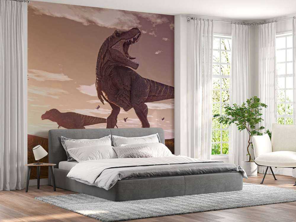 Zwei Tyrannosaurier auf einem Feld