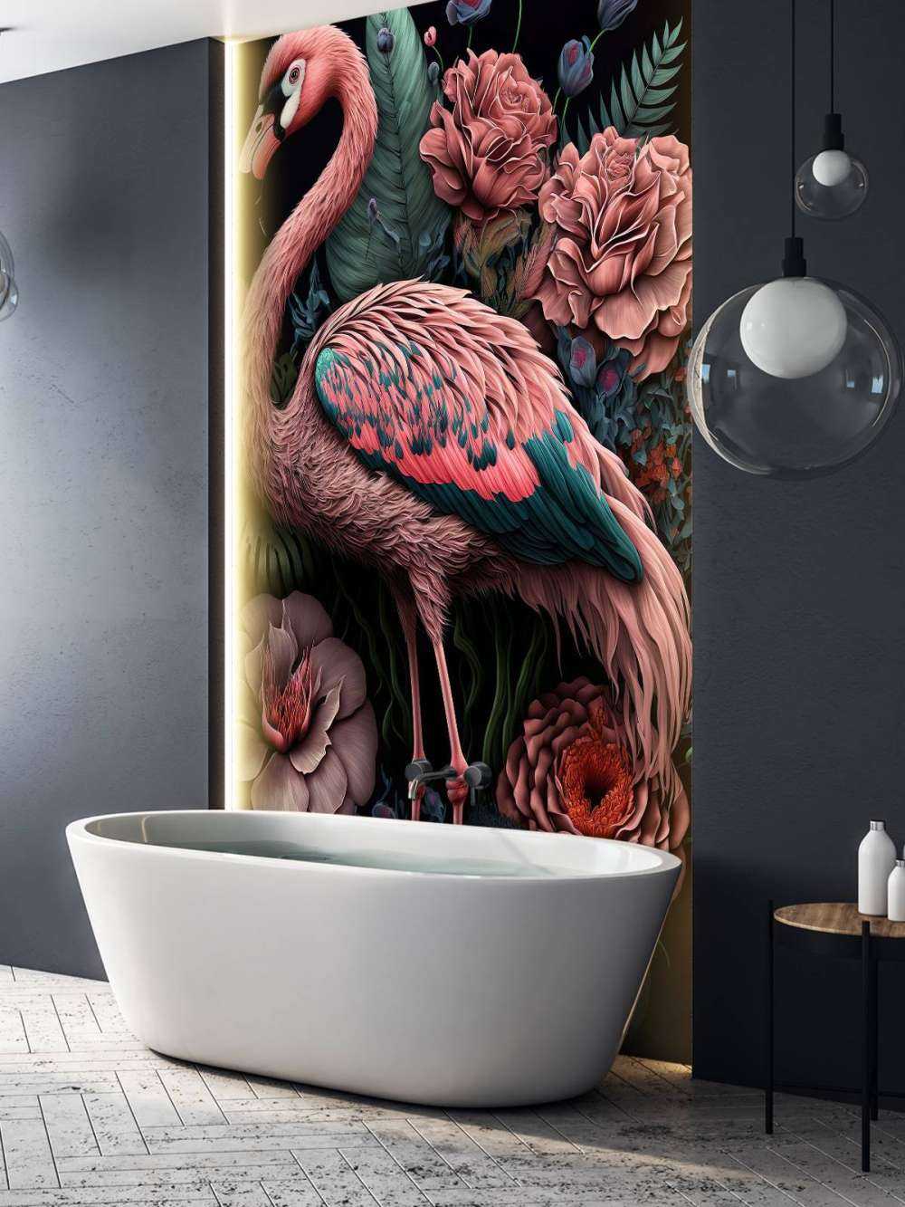 Flamingo Blumenpracht Nacht