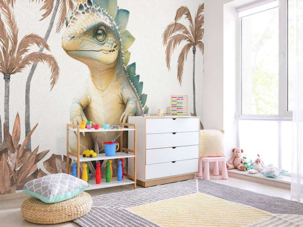 Baby-Stegosaurus im taupefarbenen Dschungel